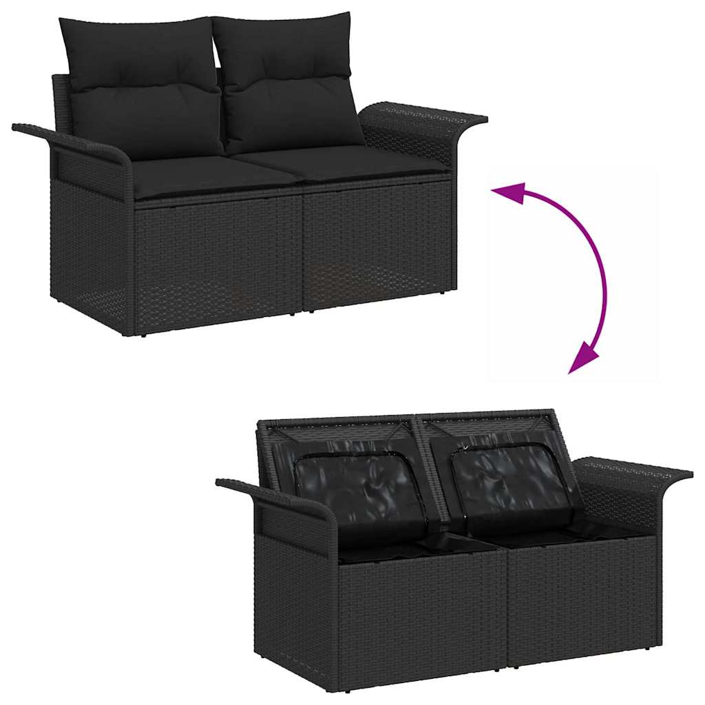 Garten-Sofa-Set mit Speicher 7 pcs Schwarz Poly Rattan